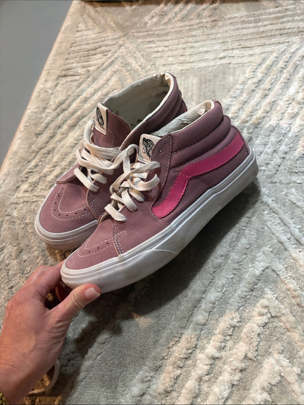 Vans Pink Suede & Hot Pink Stripe mid-Top Sneakers